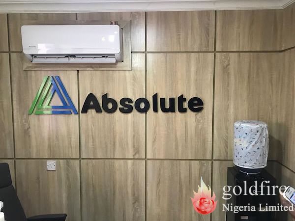 Internal Signage: Absolute Outdoor Advertising Ikeja, Lagos State produced and installed by Goldfire Nigeria Limited | Office Branding Lagos Abuja Nigeria