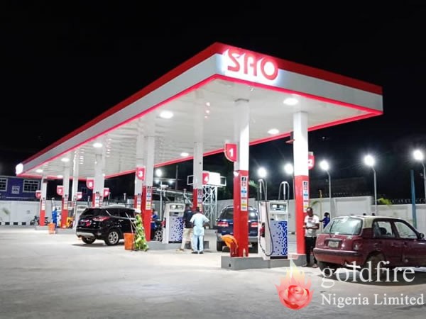 Pylon, canopy signage and S-mart Signage produced for SAO Ibadan filling station by Goldfire Nigeria Limited