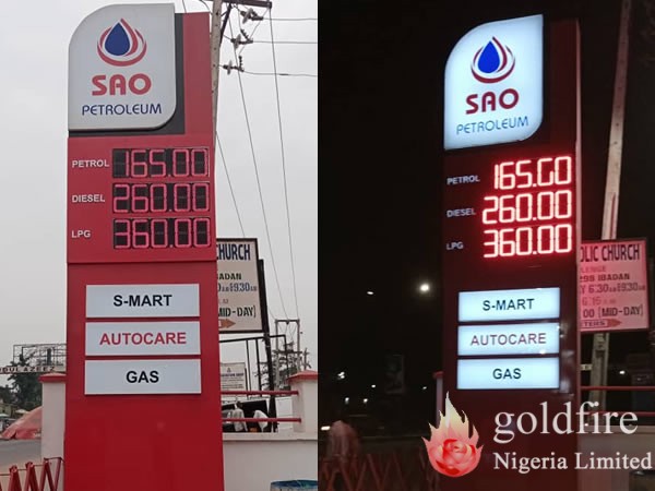 Pylon, canopy signage and S-mart Signage produced for SAO Ibadan filling station by Goldfire Nigeria Limited