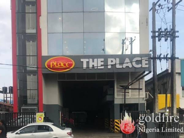 he Place Restaurant logo and Letterings produced and installed by Goldfire Nigeria limited