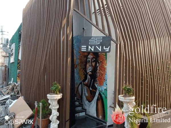 Illuminated signage for Club Envy - Victoria Island, Lagos produced and installed by Goldfire Nigeria Limited.