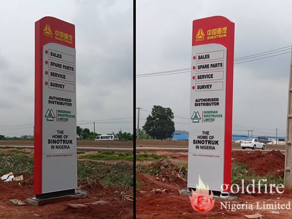 illuminated Pylon signage for Sinotruck - Ogun state by Goldfire Nigeria limited