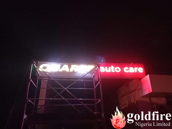 Signage for Quartz Autocare, Total - Gombe produced and installed by Goldfire Nigeria Limited | Signage Company In Nigeria | Branding Company In Lagos Abuja Nigeria