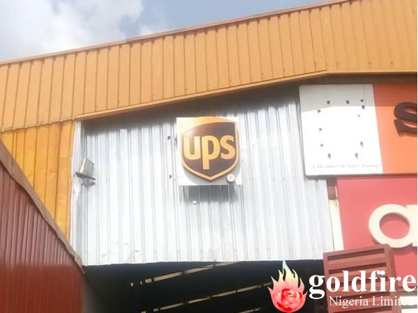 Wall signage and free-standing Pylon for UPS - Calabar produced and installed by Goldfire Nigeria Limited | Signage Company In Lagos Abuja Nigeria