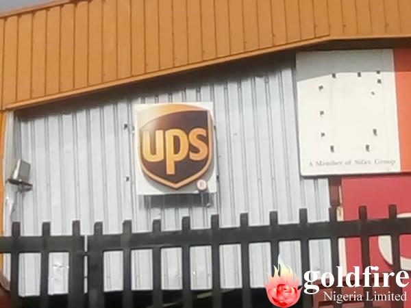 Wall signage and free-standing Pylon for UPS - Calabar produced and installed by Goldfire Nigeria Limited | Signage Company In Lagos Abuja Nigeria