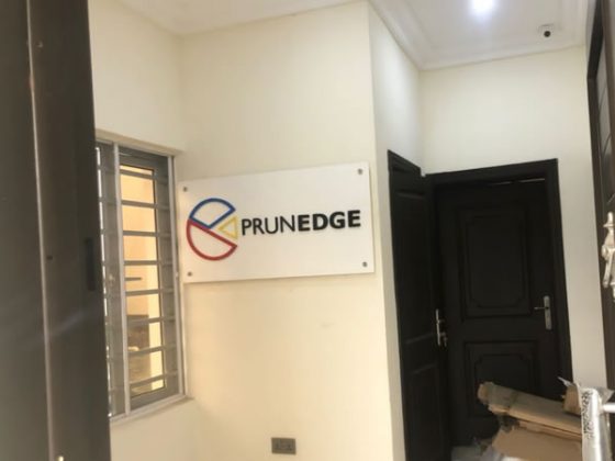 Internal Sigange for Prunedge produced and installed by Goldfire Nigeria Limited. Reception Sign