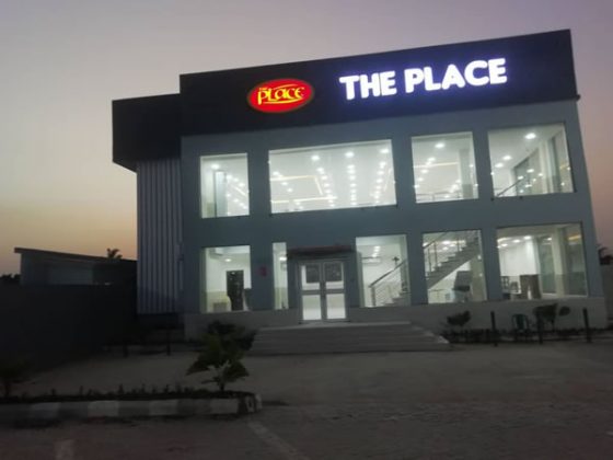 illuminated signage for The Place Restaurants - Ilorin produced and installed by Goldfire Nigeria Limited.