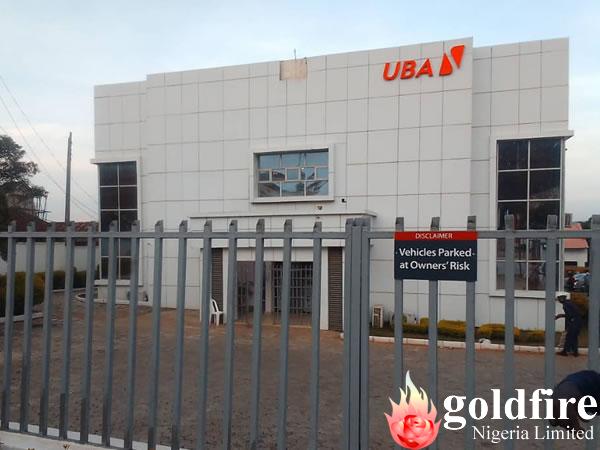 Installation of 3D signage, internal signs, outdoor signs and no parking signs for UBA - Jos 1 Branch, Plateau State by Goldfire Nigeria Limited.