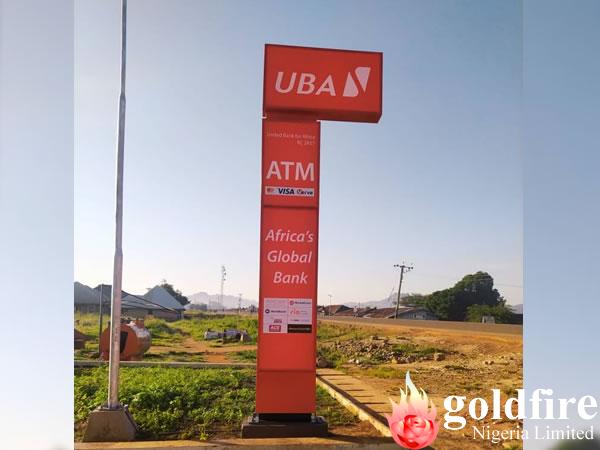 Signage: UBA Pylon in Kaduna produced and installed by Goldfire Nigeria Limited. Signage Company In Nigeria| Branding Company In Lagos Abuja Nigeria| Sign Compnay
