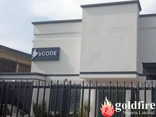 Production and Installation of B-code wall signage at Surulere, Lagos by Goldfire Nigeria Limited. - Exterior Wall Sign Lagos Abuja Nigeria