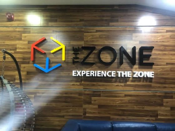 front view individual-lettering signage produced for The Zone Co-working Space, Gbagada by Goldfire Nigeria Limited