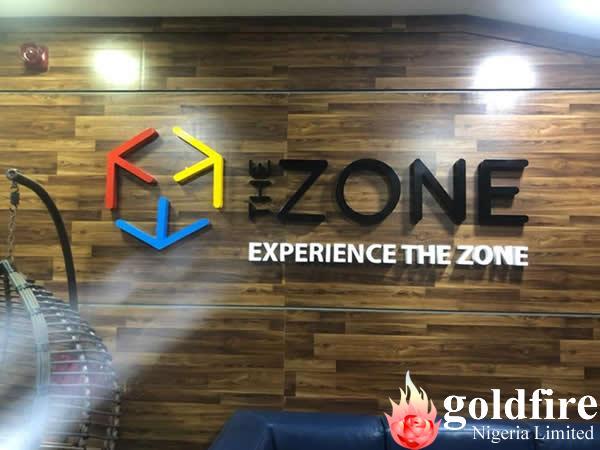 front view individual-lettering signage produced for The Zone Co-working Space, Gbagada by Goldfire Nigeria Limited