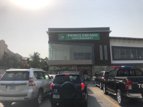 Pylon and wall signage for Prince Ebeano Supermarket - Admiralty Way