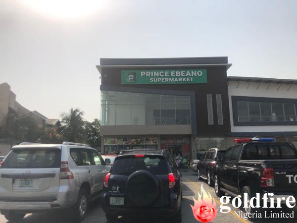 Pylon and wall signage for Prince Ebeano Supermarket - Admiralty Way