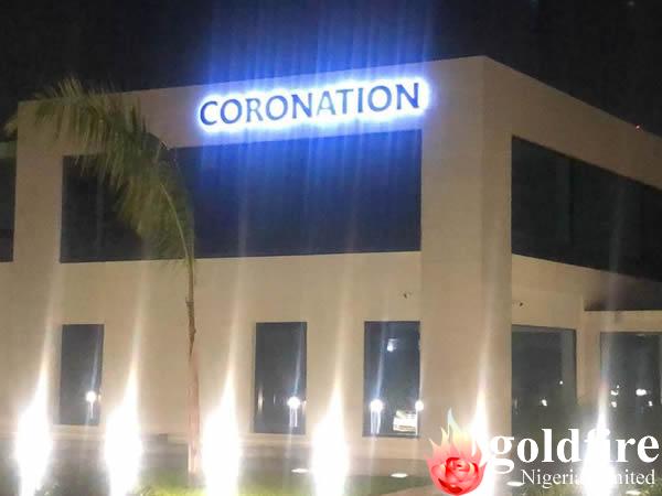 Coronation Annex office Victoria Island, Lagos produced and installed by Goldfire Nigeria Limited | Sign Experts