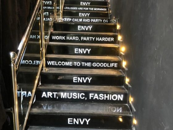 illuminated Staircase lettering at Club Envy - Victoria Island, Lagos by Golfire Nigeria Limited