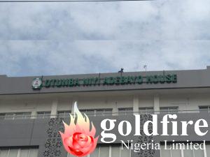 Non illuminated signage for Otunba Niyi Adedayo house installed at Victoria Island by Goldfire Nigeria limited