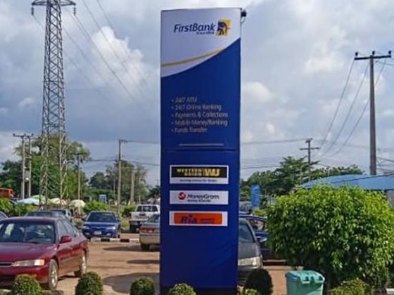 Pylon Signage for First Bank - Makurdi produced and installed by Goldfire Nigeria Limited.