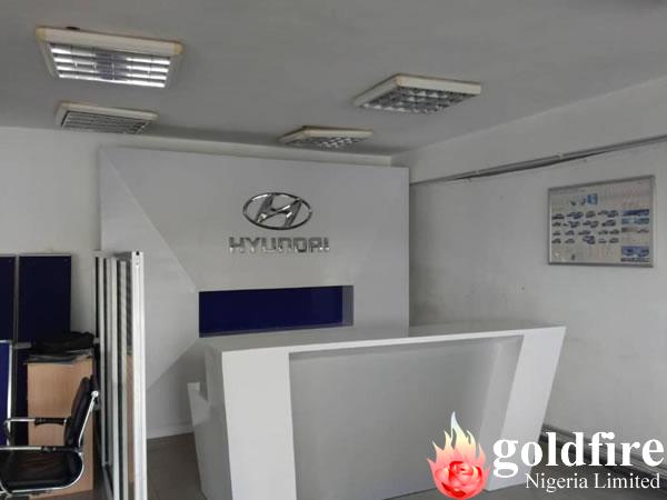 Production of Hyundai logo and cabinet signage for Hyundai - Abuja by Goldfire Nigeria Limited.