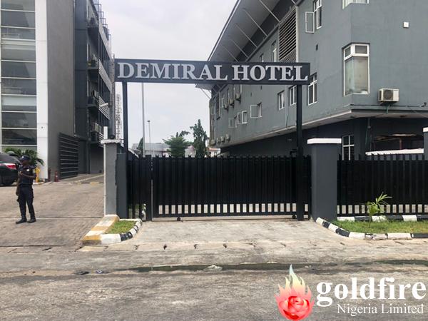 Day & Night pictures of signage for Demiral Hotel - Admiralty Way, Lekki produced and installed by Goldfire Nigeria Limited.