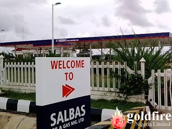 Full station branding | signage for Salbas Oil & Gas - Abuja done by Goldfire Nigeria Limited.