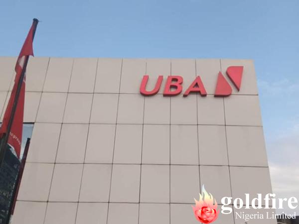 Signage: Pylon, 3D lettering and ATM projectile at UBA - Victoria Island, Lagos