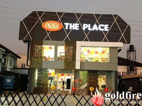 Signage for The Place - Freedom Way, Lekki produced and installed by Goldfire Nigeria Limited.