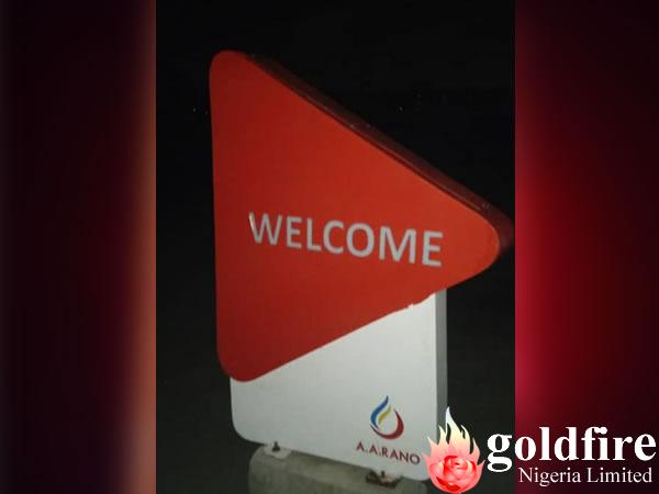 Pylon , Welcome and Thank you Entrance and Exit Signs produced by Goldfire Nigeria Limited for AA RANO Station - Kano.