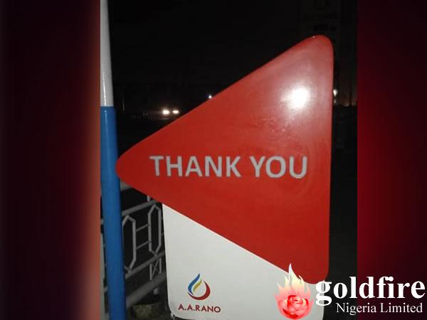 Pylon , Welcome and Thank you Entrance and Exit Signs produced by Goldfire Nigeria Limited for AA RANO Station - Kano.
