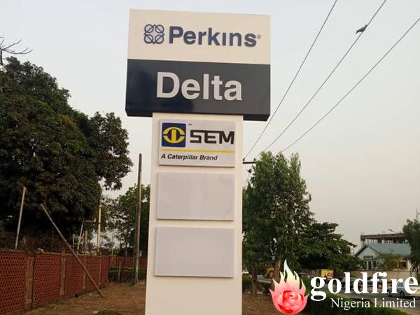 Signage: Delta & Perkins Limited: Illuminated Pylon, Lock-Up Wall Sign, Wayfinder, Monument signs