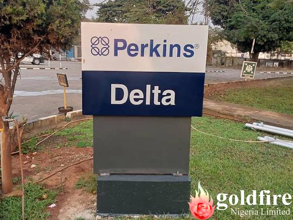 Signage: Delta & Perkins Limited: Illuminated Pylon, Lock-Up Wall Sign, Wayfinder, Monument signs