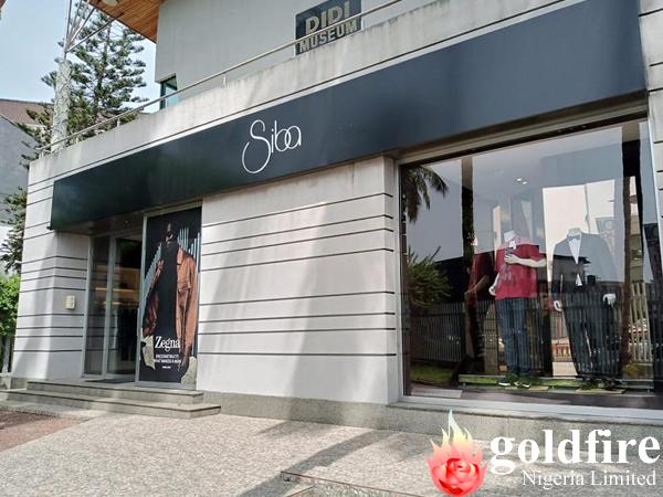 Illuminated signage produced on Black Aluminium Composite board for Siba - Akin Adesola, Victoria Island, Lagos.