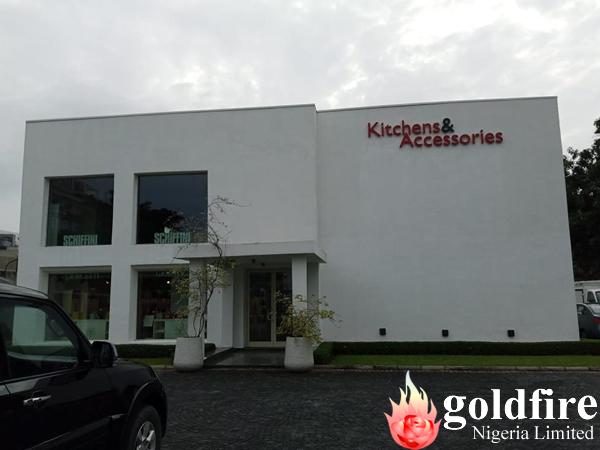 Kitchen and Accessories signage produced and installed at Head Office - Victoria Island by Goldfire Nigeria Limited. Signage Company In NIgeria